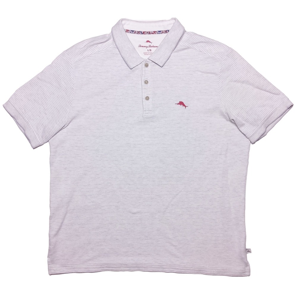 TOMMY‎ BAHAMA Short Sleeve Polo Shirt Gray Striped Large L